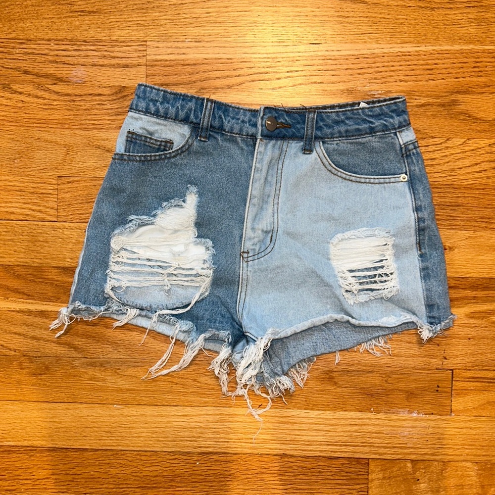 Mismatch jean shorts